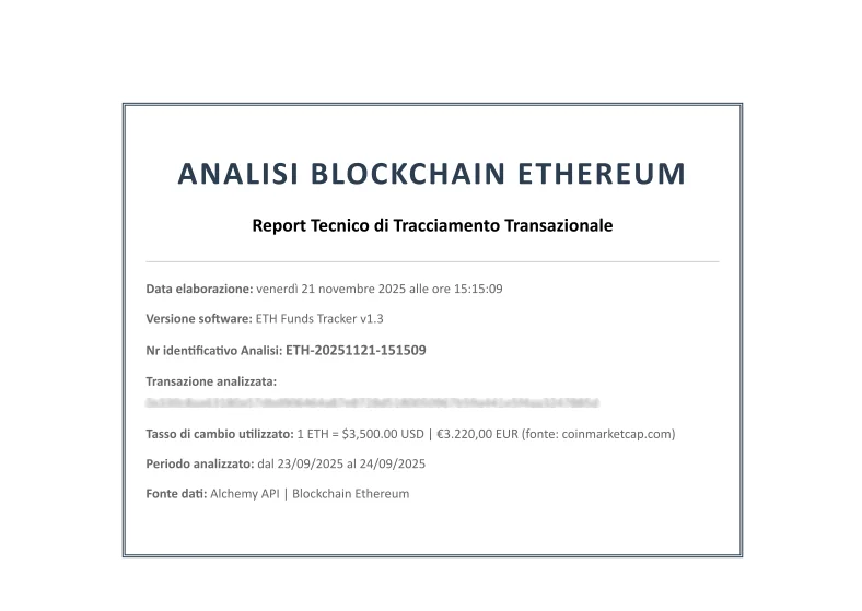 Report Cover - Analisi Ethereum